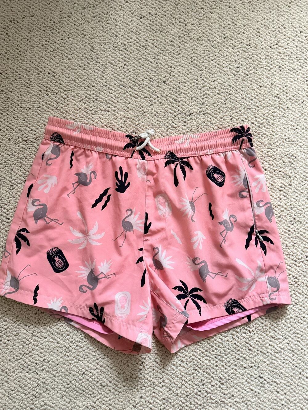 Brisira Mens Swim Trunks Pink Flamingo Palm Pineapple Print 4 Inch Inseam Lined